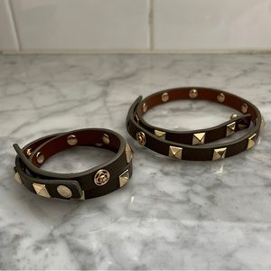 Pair India Hicks studded leather wrap bracelets